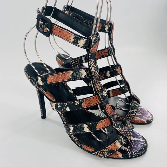 Charles by Charles David Sand Leather Snake Print Gladiator Size 7 - Picture 5 of 12